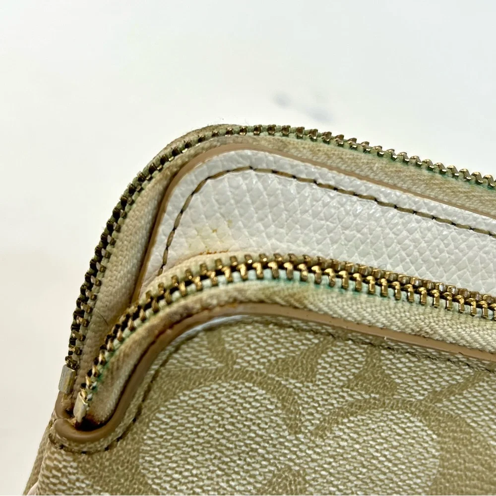 Coach Signature CC Khaki Double Zip Wristlet Wallet F52848